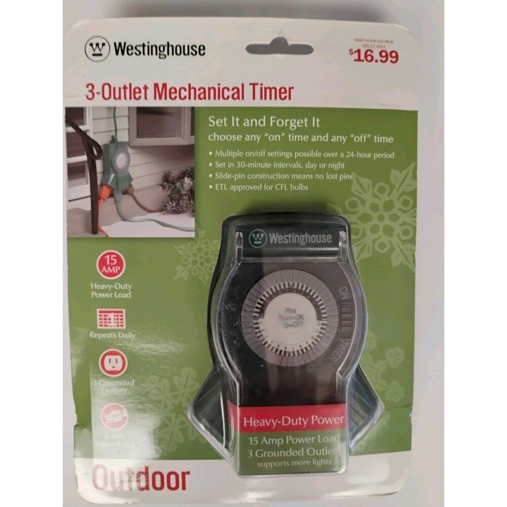 Timer Mechanical Westinghouse 3 Outlet Heavy Duty Power 15 Amp Power Outlet S